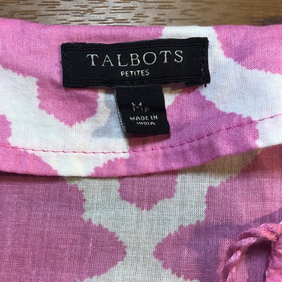 Talbots Beaded Pink White Tie Neck Tunic Blouse - Picture 6 of 10